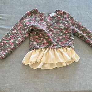 Hanna Andersson Multicolor Knit Sweater with Cream Ruffle